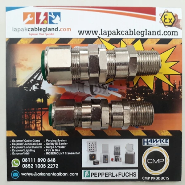 Flameproof Exd Cable Gland SWA Armour Brass Nickel Plated brand: CMP model: 20s E1FW M20 c/w locknut washer & shroud
