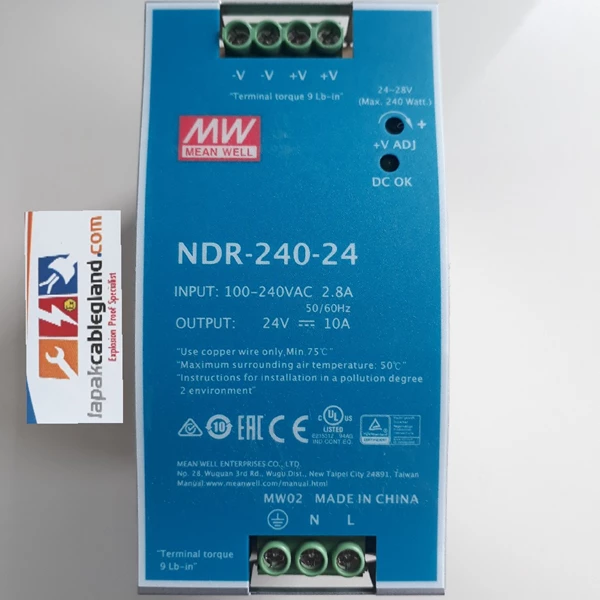 Din Rail Power Supply Industri 24Vdc MEANWELL 10A 240W NDR-240-24 untuk panel automation phoenix weidmuller omron