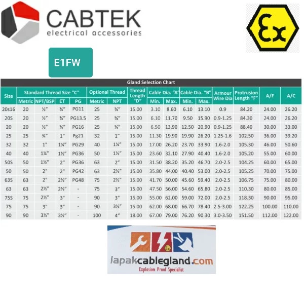 Exproof Cable Gland size M25 CABTEK 25 E1FW M25 for SWA Armour Brass Nickel Plated c/w locknut washer PVC shroud CMP hawke